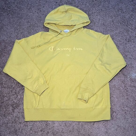 Champion Other - Champion Men Large Yellow Reverse Weave Heavyweight Embroidered Logo Hoodie